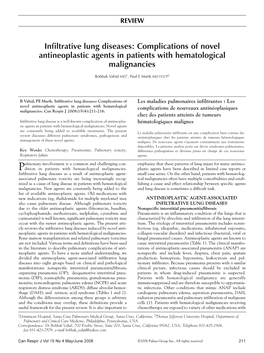 Infiltrative Lung Diseases: Complications of Novel Antineoplastic Agents in Patients with Hematological Malignancies