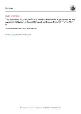 The New Mise En Pratique for the Metre—A Review of Approaches for the Practical Realization of Traceable Length Metrology from 10−11 M to 1013 M