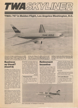TWA's 767 in Maiden Flight, Los Angeles-Washington, D.C •