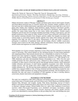 Risks and Causes of Mortalities in Wild Ungulates of Tanzania