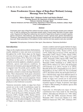 Some Freshwater Green Algae of Raja-Rani Wetland, Letang, Morang: New for Nepal