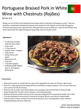 Portuguese Braised Pork in White Wine with Chestnuts (Rojões) Serves 5-6