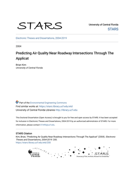 Predicting Air Quality Near Roadway Intersections Through the Applicat