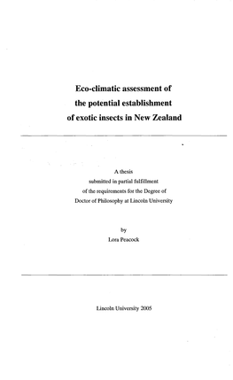 Eco-Climatic Assessment of the Potential Establishment of Exotic Insects in New Zealand