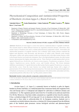 Arctium Lappa L.) Roots Extracts