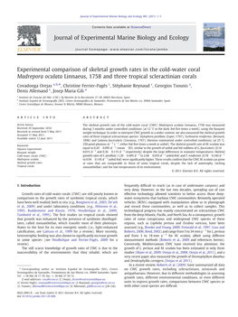 Experimental Comparison of Skeletal Growth Rates in the Cold-Water Coral Madrepora Oculata Linnaeus, 1758 and Three Tropical Scleractinian Corals