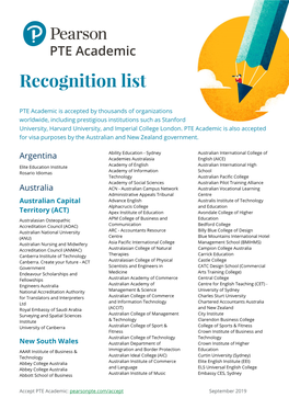 PTE Academic Recognition