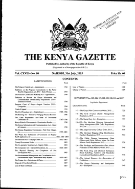 THE KENYA GAZETTE Published by Authority of the Republic of Kenya