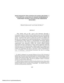 Boko Haram in the Context of Global Jihadism: a Conceptual Analysis of Violent Extremism in Northern Nigeria and Counter-Terrorism Measures