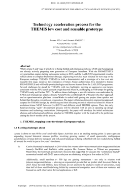 Technology Acceleration Process for the THEMIS Low Cost and Reusable Prototype