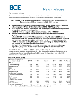 2014 BCE Q4 Press Release