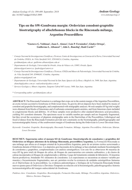 Tips on the SW-Gondwana Margin: Ordovician Conodont-Graptolite Biostratigraphy of Allochthonous Blocks in the Rinconada Mélange, Argentine Precordillera