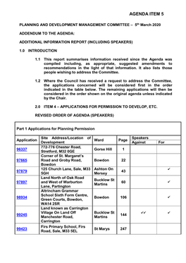 PLANNING and DEVELOPMENT MANAGEMENT COMMITTEE – 5Th March 2020