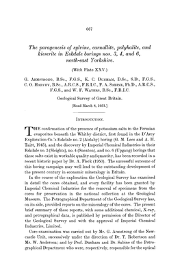 The Paragenesis of Sylvine, Carnallite, Polyhalite, and ]Cieserite in Eskdale Borings Nos