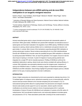 Independence Between Pre-Mrna Splicing and De Novo DNA Methylation in an Isogenic Minigene Resource