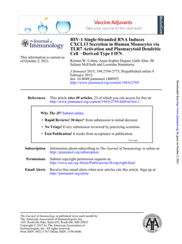 Cell TLR7 Activation and Plasmacytoid Dendritic CXCL13 Secretion in Human Monocytes Via HIV-1 Single-Stra