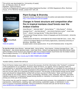 Plant Ecology & Diversity Changes in Forest Structure and Composition