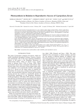 Photosynthesis in Relation to Reproductive Success of Cypripedium Flavum