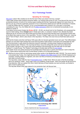 Iron, Steel and Swords Script - Page 1 Spreading Iron Technology Means That People in Some Area Learned How to Smelt Iron and How to Forge It Into Something Useful