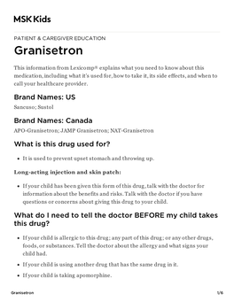 Granisetron: Pediatric Medication