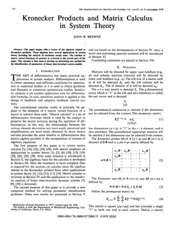 Kronecker Products and Matrix Calculus in System Theory