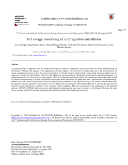 Iot Energy Monitoring of a Refrigeration Installation