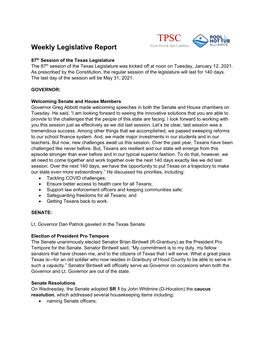 Weekly Legislative Report