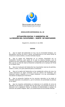 Situación Social Y Ambiental De La Región Del Catatumbo – Norte De Santander