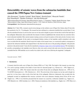 Detectability of Seismic Waves from the Submarine Landslide That Caused the 1998 Papua New Guinea Tsunami