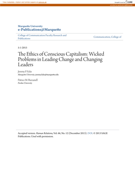 The Ethics of Conscious Capitalism: Wicked Problems in Leading Change and Changing Leaders