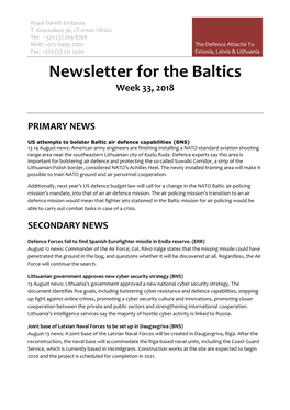 Newsletter for the Baltics Week 33, 2018