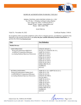 (A2LA Cert. No. 3100.01) 03/19/2020 Page 1 of 4 SCOPE OF