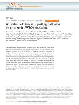 Activation of Diverse Signalling Pathways by Oncogenic PIK3CA Mutations
