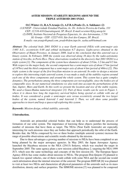 ASTER Mission : Stability Regions Around the Triple Asteroid