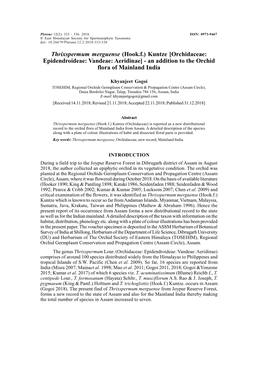 Thrixspermum Merguense (Hook.F.) Kuntze [Orchidaceae: Epidendroideae: Vandeae: Aeridinae] - an Addition to the Orchid Flora of Mainland India