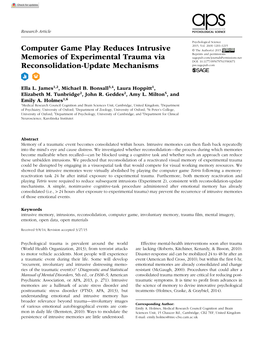 Computer Game Play Reduces Intrusive Memories Of