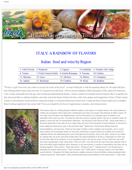 ITALY: a RAINBOW of FLAVORS Italian Food and Wine by Region