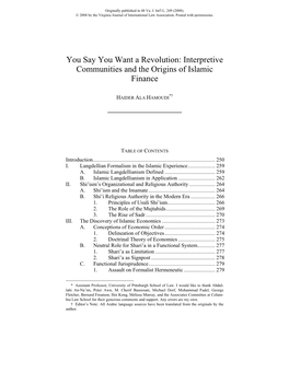 Interpretive Communities and the Origins of Islamic Finance