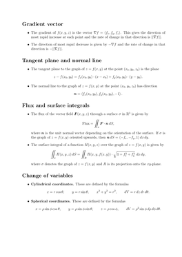 Gradient Vector Tangent Plane and Normal Line Flux and Surface