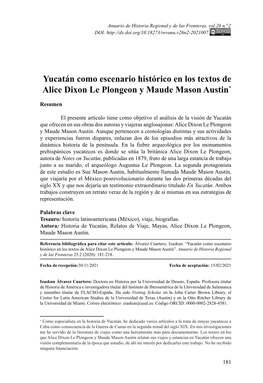 Yucatán Como Escenario Histórico En Los Textos De Alice Dixon Le Plongeon Y Maude Mason Austin*