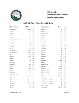 2017 Snow Plow - Roads Index
