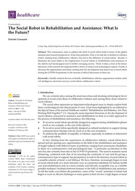 The Social Robot in Rehabilitation and Assistance: What Is the Future?