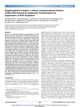 Epigallocatechin-3-Gallate, a Histone Acetyltransferase Inhibitor, Inhibits EBV-Induced B Lymphocyte Transformation Via Suppression of Rela Acetylation