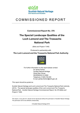 The Special Landscape Qualities of the Loch Lomond and the Trossachs National Park