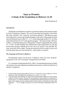 Isaac As Promise: a Study of the Symbolism in Hebrews 11,19