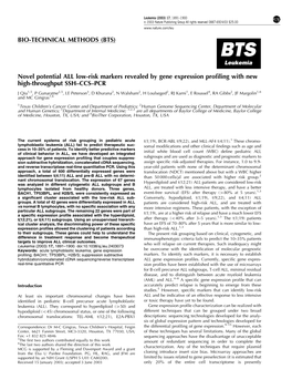 Novel Potential ALL Low-Risk Markers Revealed by Gene