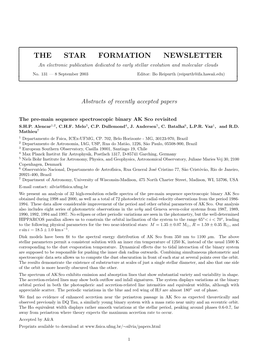 THE STAR FORMATION NEWSLETTER an Electronic Publication Dedicated to Early Stellar Evolution and Molecular Clouds