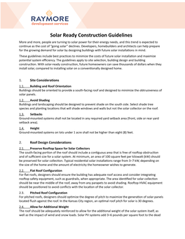 Solar Ready Construction Guidelines