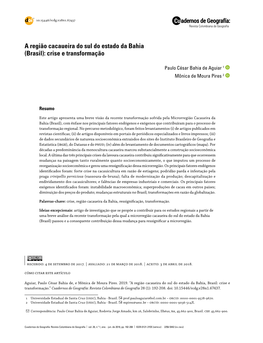 A Região Cacaueira Do Sul Do Estado Da Bahia (Brasil): Crise E Transformação