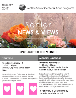 FEBRUARY 2019 Malibu Senior Center & Adult Programs